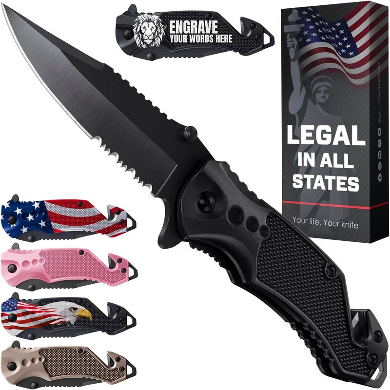 GOOD WORKER Legal Pocket Knife with 2.95” Serrated Blade, Glass Breaker, Seat Belt Cutter - EDC Sharp Folding Knives with Portable Clip - Small Tool for Tactical Camping Survival Hiking - Gifts for Men, Women - Image 1